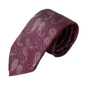 BRUNO MARCHESI 100% Silk Paisley Necktie, Burgundy/Blue/Beige 3" X 59"